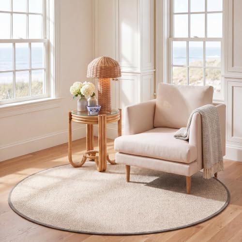 SAFAVIEH Natural Fiber Round Rug 6' Textured, Marble & Khaki NF143E - Image 6