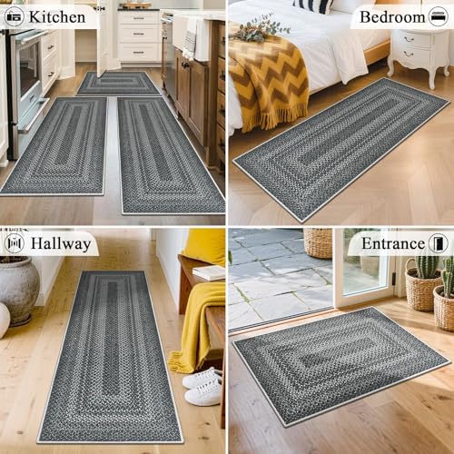 HEBE Faux Jute Kitchen Rugs Set of 3, Washable Kitchen Mats for Floor - Image 6