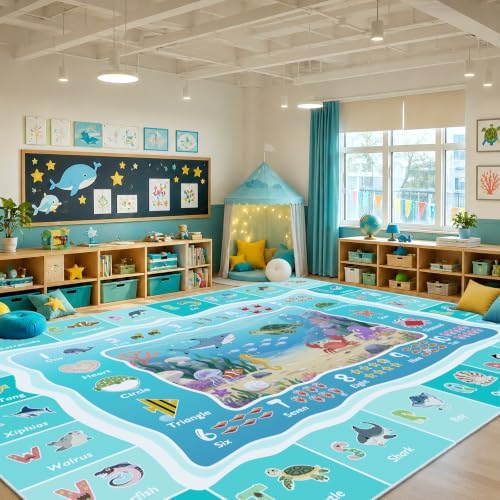 ABC Kids Ocean Rug for Playroom, 8x10 ft Alphabet Classroom Rug - Image 7