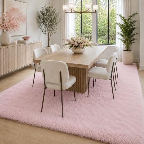 8x10 Ft Baby Pink Fluffy Area Rug for Living Room, Soft Washable - Image 7