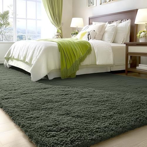 OLANLY 8x10 Machine Washable Large Area Rugs for Living Room, Bedroom, Soft Fluffy Shaggy Bedside Rug, Indoor Floor Carpet for Kids Girls and Boys, Dorms, Nursery, Home Decor Aesthetic, Olive Green - Image 7