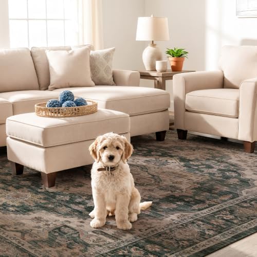 Rugshop Vintage Medallion Machine Washable Non-Slip Area Rug, 5'x7' Green - Image 6