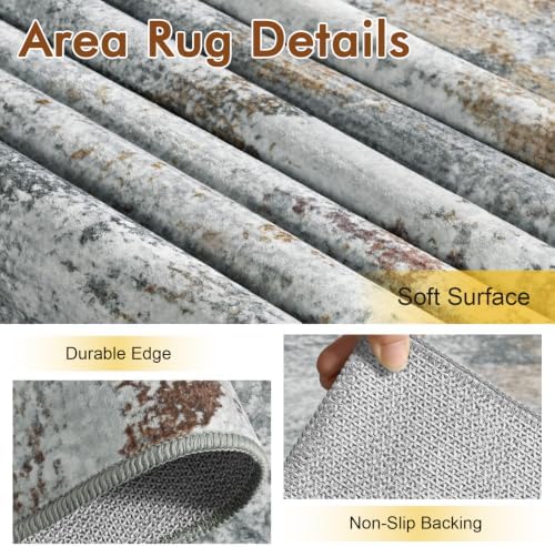 8x10 Ft Abstract Washable Area Rugs for Living Room Grey Red Gold - Image 6