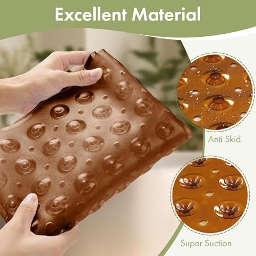 AmazerBath Shower Mat Non Slip 40 x 16 Inches, Shower Stall Mats with Suction Cups and Drain Holes, Non Slip Bath Mat for Tub for Elderly & Kids, Clear Brown - Image 6