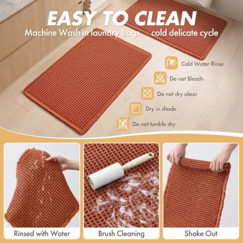 MIULEE Fall Orange Set of 2 Waffle Bathroom Rugs Bath Mat 17"x24"+17"x48" - Image 6