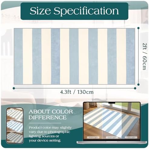 Front Door Mat Indoor Entrance - 2x4.3 Ft Washable Layered Doormat Outdoor Entrance Welcome Mat Front Porch Rug Non-Slip Blue White Striped Runner Rug for Kitchen Bedroom Front Porch Decor - Image 7