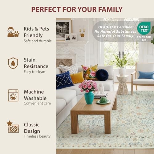 White Ivory Washable Entry Rug 2x3 Small Rugs- Front Door Throw Rugs Indoor, Non-Slip Bathroom Mat, Vintage Floral Thin Rug Stain Resistance for Kitchen, Laundry, Boho Entryway Décor - Image 7