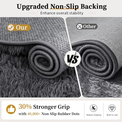 TENGTENGLINK 5x8 Fluffy Shag Area Rug Living Room Bedroom Washable Grey - Image 7