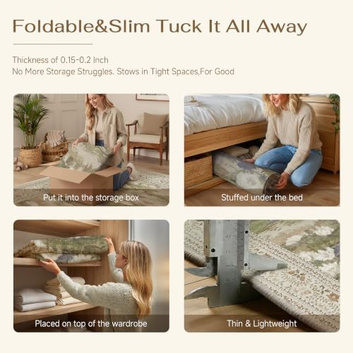 PureCozy Beige Runner Rug 2x6 Kitchen Vintage Floral Non-Slip Carpet - Image 6
