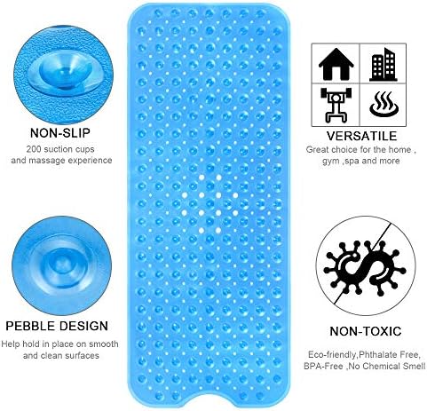 YINENN Bath and Shower Safety Mats 40x16 inch, Non Slip with Suction Cups for Bathroom Stall and Tub Floor, Extra Large and Machine Washable, Drain Holes Keep Bathtub Clean, Blue - Image 6