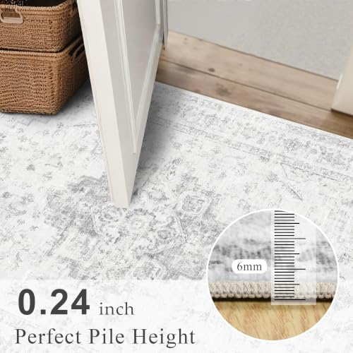 8ft Round Washable Living Room Rug Soft Medallion Gray Throw Carpet - Image 7