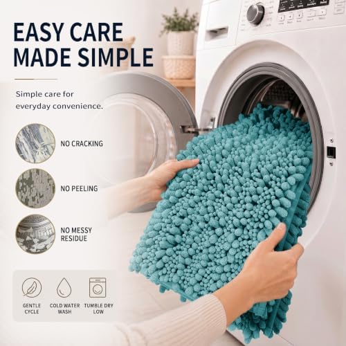 Yimobra Bathroom Rug Set 3 Piece, Super Absorbent Bath Mat Set, Teal Blue - Image 6
