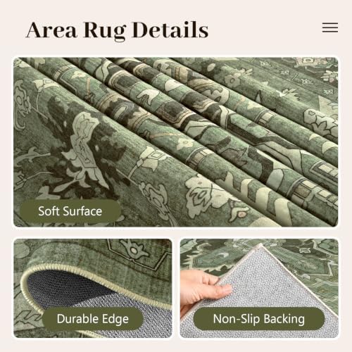 8x10 Ft Large Area Rugs for Living Room, Soft Non-Slip Machine Washable Rug, Vintage Stain Resistant Carpets for Bedroom Nursery Dining Room Home Decor (Green) - Image 6