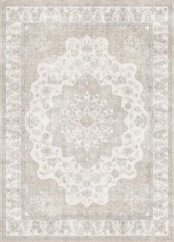 Washable 3x25 Runner Rug for Hallway: Indoor Non Slip Stain Resistant Carpet for Kitchen Entryway Living Room Soft Lightweight Floor Mat Vintage Distressed Home Decor 3x25 Beige by RUUGME