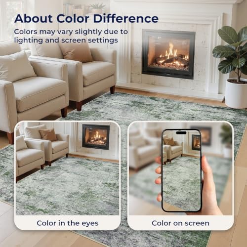 DMOYEST Area Rug Living Room Rugs - 5x7 Large Soft Indoor Neutral Modern Abstract Low Pile Washable Rug Carpet for Bedroom Dining Room Farmhouse Home Office - Green/Grey/Brown - Image 6