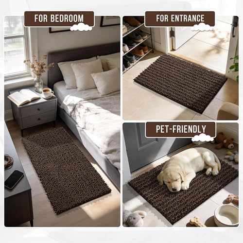 Yimobra Bathroom Runner Rug 55x24 Inch - Extra Long Non Slip Chenille Bath Mat, Soft & Absorbent, Machine Washable Shaggy Hallway Carpet for Vanity Tub Shower, Brown Home Decor Accessories - Image 6