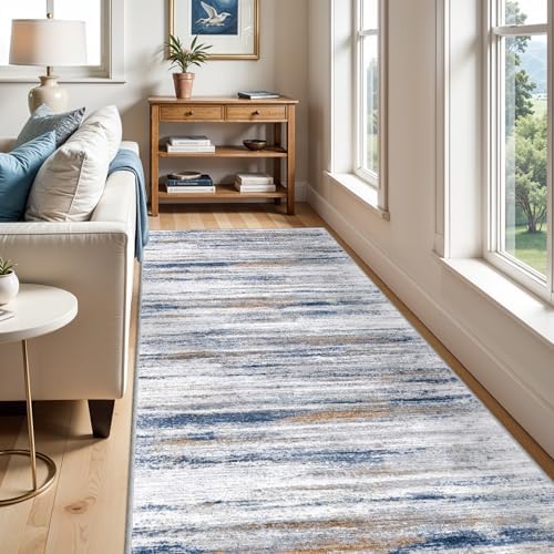 Large Runner Rugs for Hallway 4x20: Non-Slip Washable Wide Carpet - Soft Low-Pile Stain and Spill Resistant Rug for Entryway Living Room Dining Room Balcony Garage Office Navy Grey - Image 6