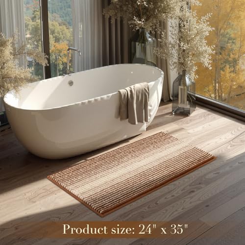 BSICPRO Bath Mat Rug for Bathroom Non Slip Water Absorbent Chenille Soft Shaggy Luxury Bathroom Floor Mats Machine Washable (Coconut Brown) - Image 6