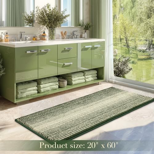 BSICPRO Large Bathroom Rugs Runner, 22x60 Chenille Bath Mats, Green - Image 6