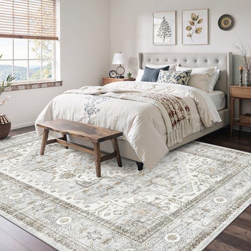 befbee 6x9 Washable Area Rug, Vintage Floral Non Slip Low Pile Carpet Blue - Image 7