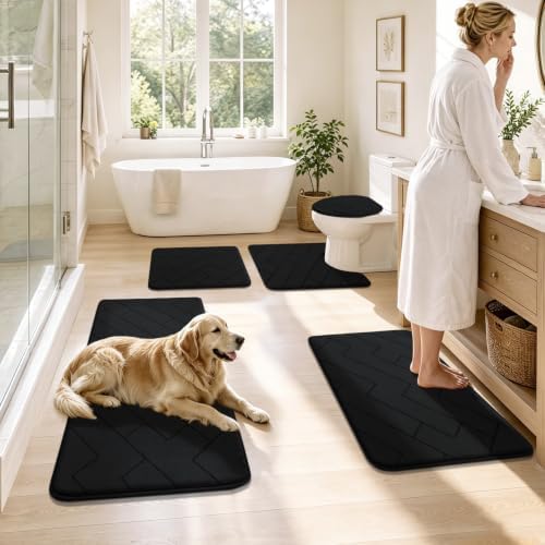 YIHOUSE 5 Piece Bathroom Rug Set - Soft Memory Foam Bath Mat, Black - Image 7