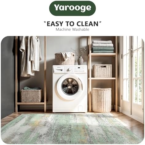8x10 Area Rugs, Abstract Modern Ultra Soft Washable Rug, Non Slip Carpet with Rubber Back Stain Resistance Rugs for Living Room, Bedroom, Dining Room Decor(Light Green/Cream) - Image 6
