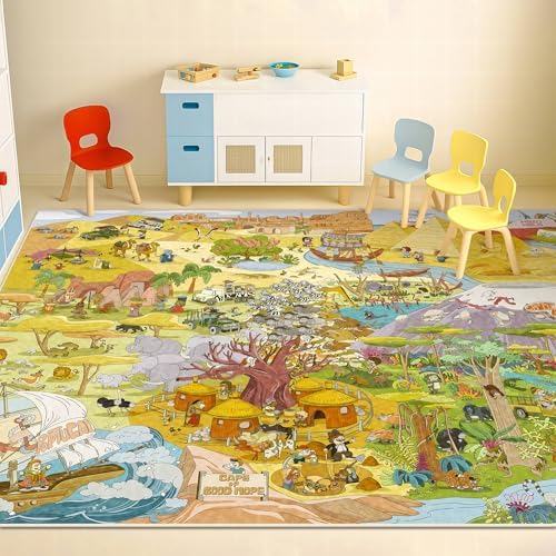 Large Kids Playroom Rug 8x10 – Desert Adventure Safari Animal Map Carpet with Lions, Elephants, Giraffes & Tribes – Educational Area Rug for Boys & Girls Bedroom, Classroom, or Reading Nook - Image 6