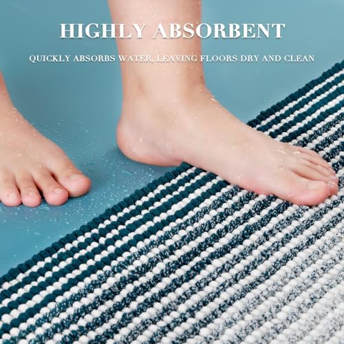 BSICPRO Bathroom Rugs Sets 2 Piece, Non Slip Striped Bath Mats, Teal - Image 5