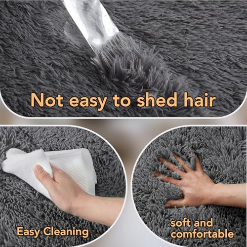 Topmaxcs Grey Round Fluffy Rug 8Ft: Shag Circle Living Room Rugs - Image 6