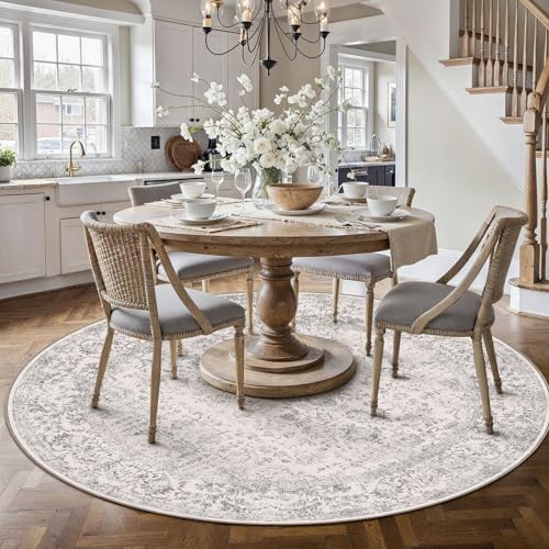 PureCozy Gray Round Area Rug 6ft Vintage Floral - Image 6
