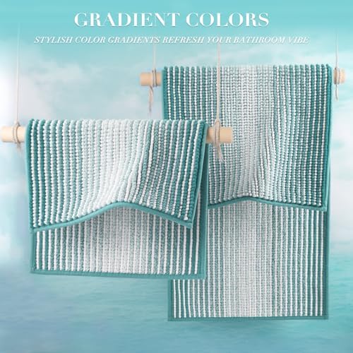 BSICPRO Large Chenille Bathroom Rugs, 24x36 Striped Bath Mats, Aqua Green - Image 5