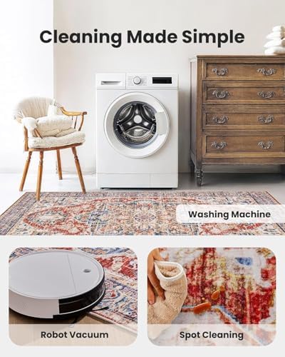 Amada 5x7 Washable Area Rug for Living Room, Red, Vintage Pattern - Image 6
