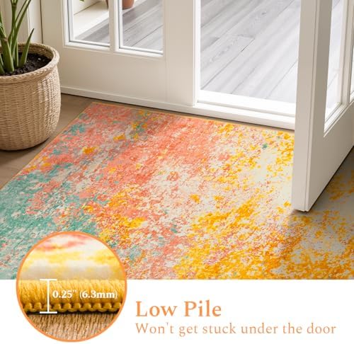 Rugflix 5x7 Orange Area Rug for Living Room, Washable Colorful Rug - Image 7