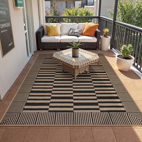 Lahome Striped Outdoor Patio Rug 5x7, Black Washable Rug for Living Room - Image 7
