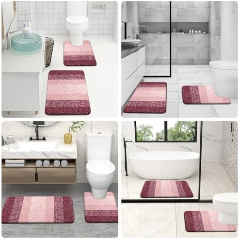 OLANLY Microfiber Bathroom Rugs Sets 3 Piece, Absorbent Bath Mats, Red - Image 6