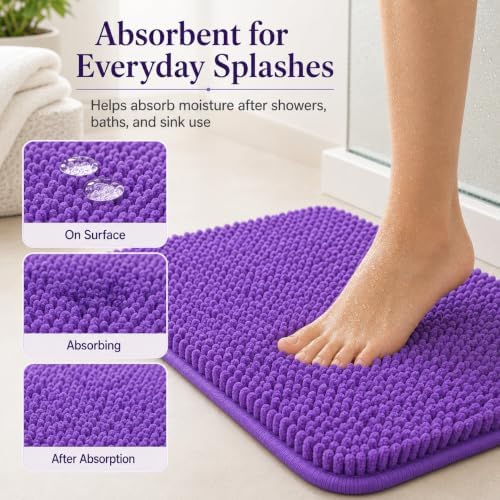 RUN HELIX Purple Bathroom Rugs Sets 3 Piece Non Slip Extra Absorbent Shaggy Chenille Bathroom Rugs and Mats Sets, Soft & Dry Bath Rug/Mat Set for Bathoom Mats - Image 6