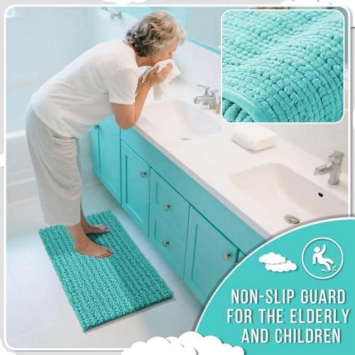 Yimobra Bathroom Rugs Non Slip Washable 32x20 Inch - Ultra Soft Absorbent Chenille Bath Mat, Quick Dry Shaggy Floor Carpet for Tub Shower, Lake Blue Home Decor Accessories - Image 6
