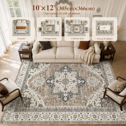 UERMEI 10x12 Area Rug for Living Room Washable Vintage Non Slip Brown - Image 7