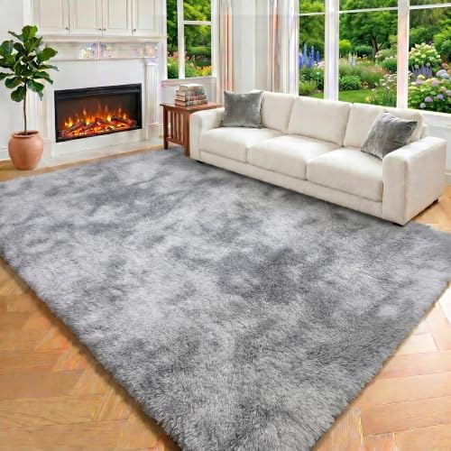 ONASAR Area Rugs 9x12 Living Room, Tie-Dyed Light Grey Large Fluffy Bedroom Rug, Soft Plush Thick Shaggy Big Floor Carpet for Kids Boy Girls Teen Dorm Nursery Indoor Home Decor Aesthetic - Image 6