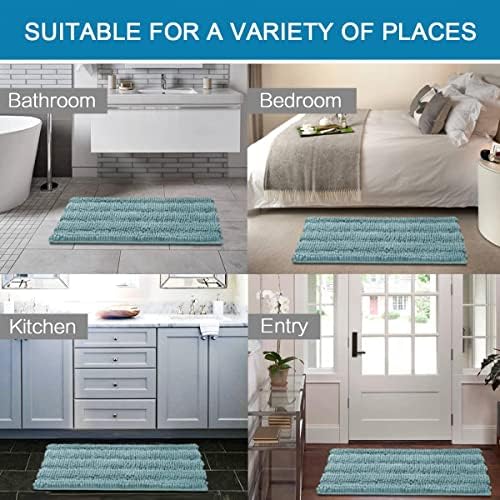 H.VERSAILTEX Bathroom Rugs Bath Rugs for Bathroom Non Slip Bath Mats Extra Thick Chenille Striped Rug 17" x 24" Absorbent Soft Shaggy Washable Dry Fast Bath Mats for Bath Room Floor - Aqua Haze - Image 6