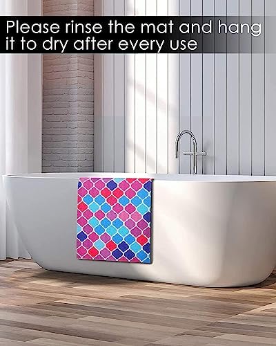 godehone Shower Mats Non Slip Without Suction Cups, PVC Loofah Bathroom Mats, Loofah Mats for Shower and Bathroom, Quick Drying, 15.7× 36 Inch, Colorful Geometric - Image 6