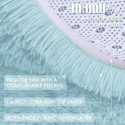 OLANLY 2x3 Machine Washable Small Bedside Rug, Soft Fluffy Shaggy Entryway Throw Rugs for Bedroom, Living Room, Indoor Floor Carpet for Kids Girls and Boys, Home Decor Aesthetic, Light Blue - Image 7