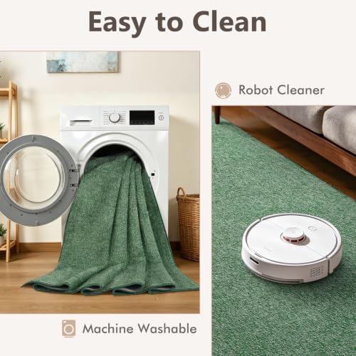 2x8 Green/White Runner Rug Washable Non-Slip for Kitchen Hallway Bathroom - Image 6