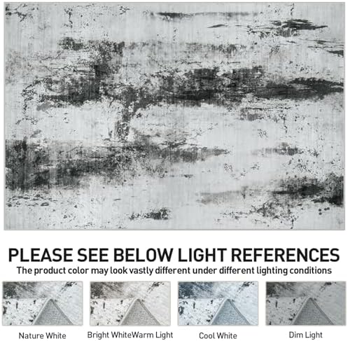 5x7 Area Rugs for Living Room: Washable Abstract Black White Grey Carpet - Image 7