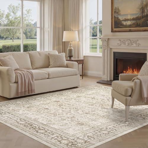Washable 6x9 Area Rugs for Living Room: Soft Yellowish Brown Vintage Rug - Image 6