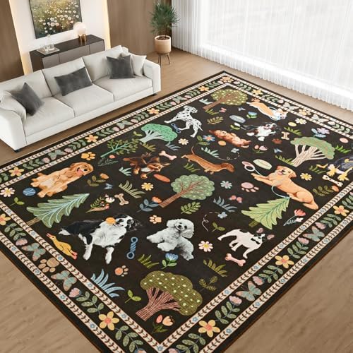 ST. BRIDGE 6x9 Living Room Rug, Washable Large Area Rug with Non Slip Backing, Soft Stain Resistant Dog Rugs, Low Pile Animal Indoor Carpet for Kids Room Bedroom Dining Room Home Office, Brown - Image 7