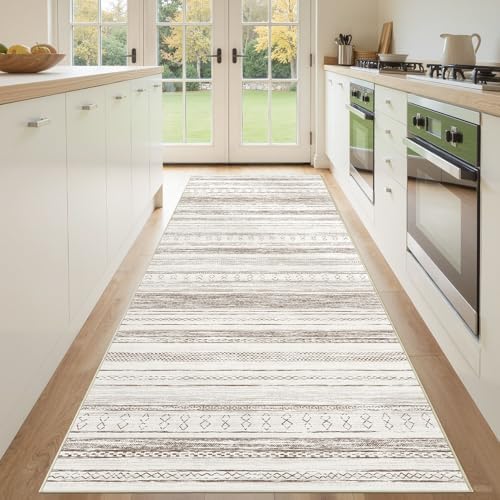 Tortania Area Rug 3x8 Runner Rugs - Washable Soft Neutral Boho Moroccan Farmhouse Rug Indoor Floor Carpet for Living Room Bedroom Kitchen Entryway Under Dining Table Home Office Decor - Cream Brown - Image 6