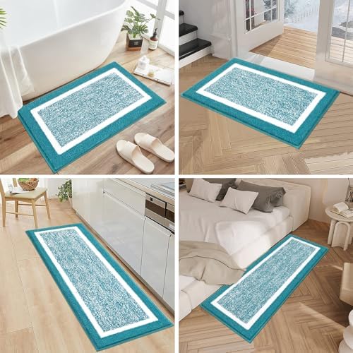 Pauwer Bathroom Rug Sets 3 Piece, Non Slip Washable Bath Mat, Aqua Blue - Image 7