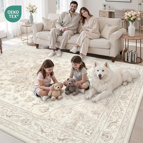 10x12 Area Rugs Living Room: Bedroom Washable Carpet Beige White - Image 7