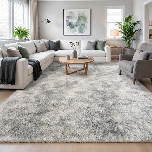 8x10 Ft Tie-Dyed Grey Fluffy Area Rug for Living Room, Washable - Image 6